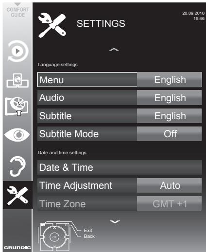 GRUNDIG 42VLE9481SL - Opening the SETTINGS menu - 1