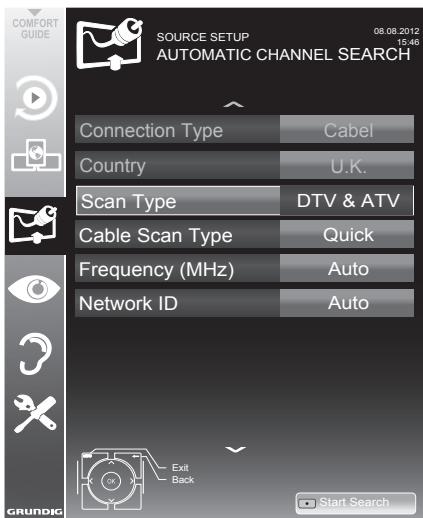 GRUNDIG 42VLE9481SL - Searching for television channels from the cable provider automatically - 1