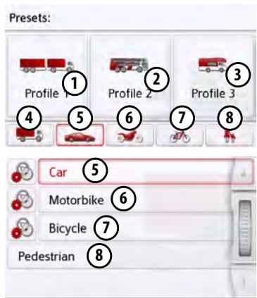 BECKER TRANSIT 5 LMU - Selecting the vehicle profile (depending on model) - 1