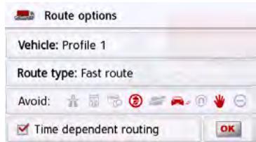 BECKER TRANSIT 5 LMU - The Route options button - 2
