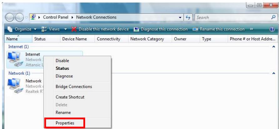 HERCULES EPLUG 200 DUO - Right-click Internet, and select the Properties option. - 1