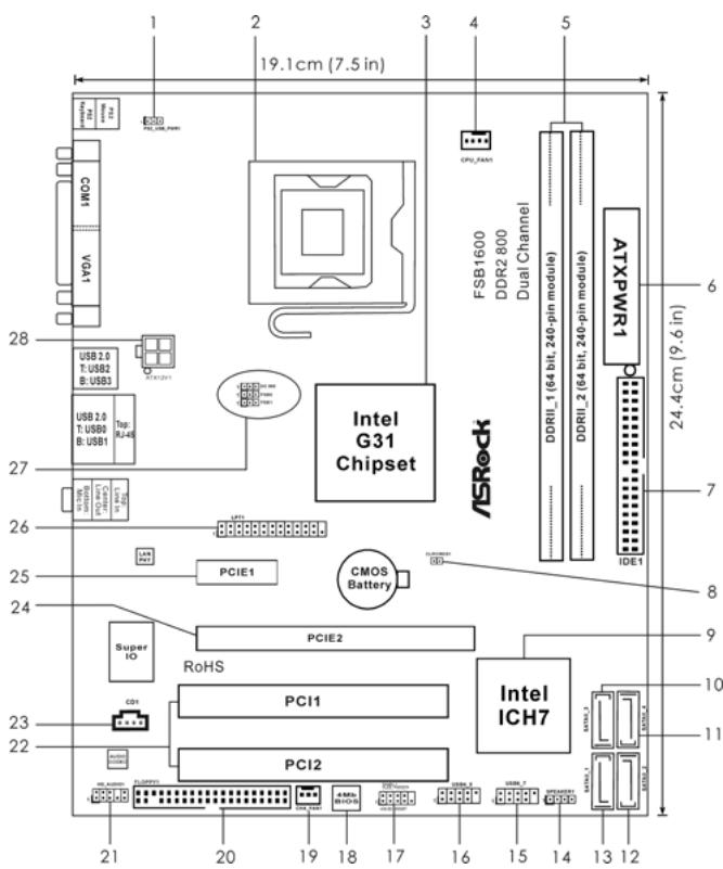 ASROCK G31M-GS - Motherboard Layout - 1
