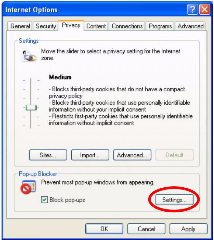 ZYXEL PRESTIGE 661H - Enable pop-up Blockers with Exceptions - 1