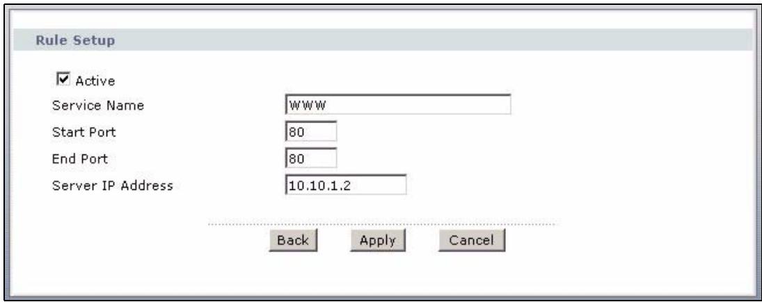 ZYXEL PRESTIGE 661H - Port Forwarding Rule Edit - 1