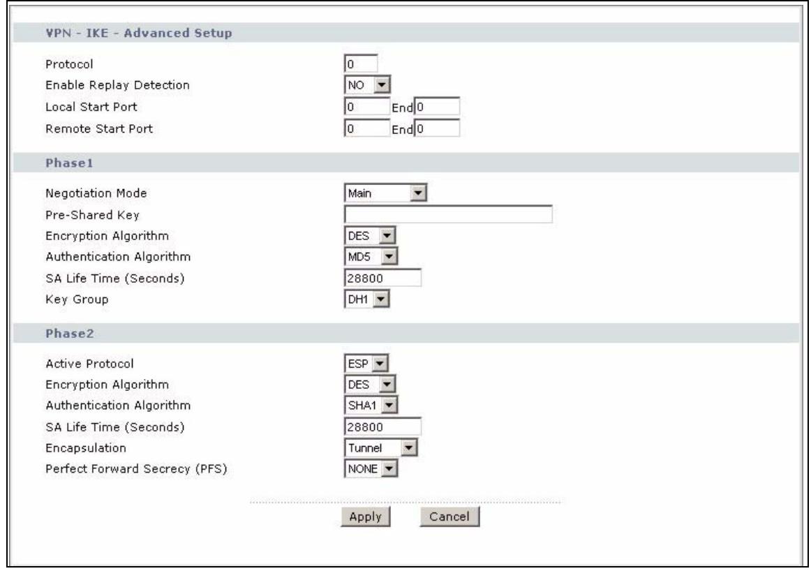 ZYXEL PRESTIGE 661H - Configuring Advanced IKE Settings - 1