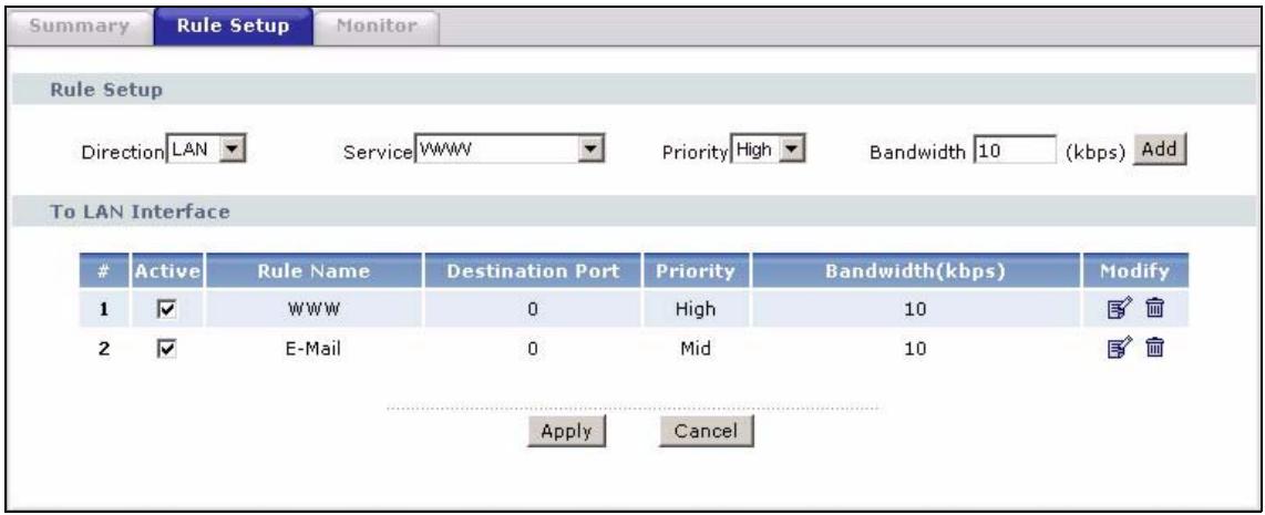 ZYXEL PRESTIGE 661H - Bandwidth Management Rule Setup - 1