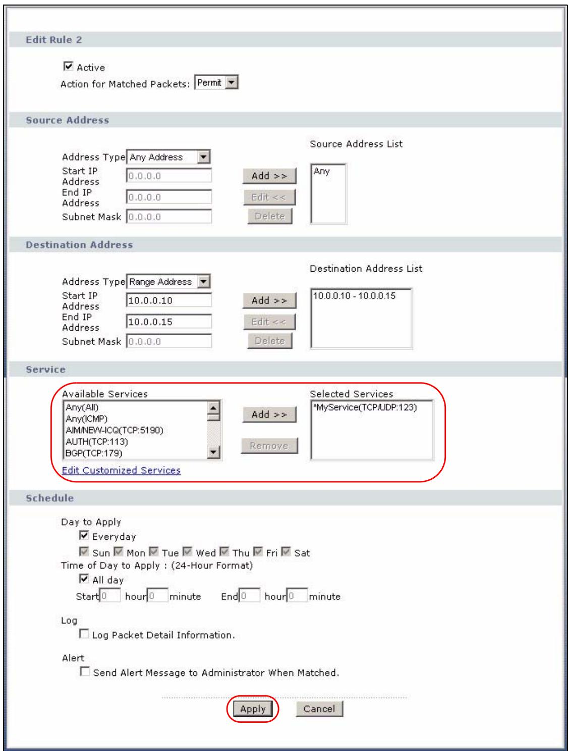 ZYXEL PRESTIGE 661H - Example Firewall Rule - 4