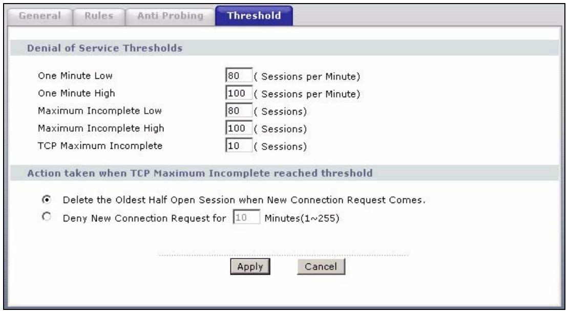 ZYXEL PRESTIGE 661H - Configuring Firewall Thresholds - 1