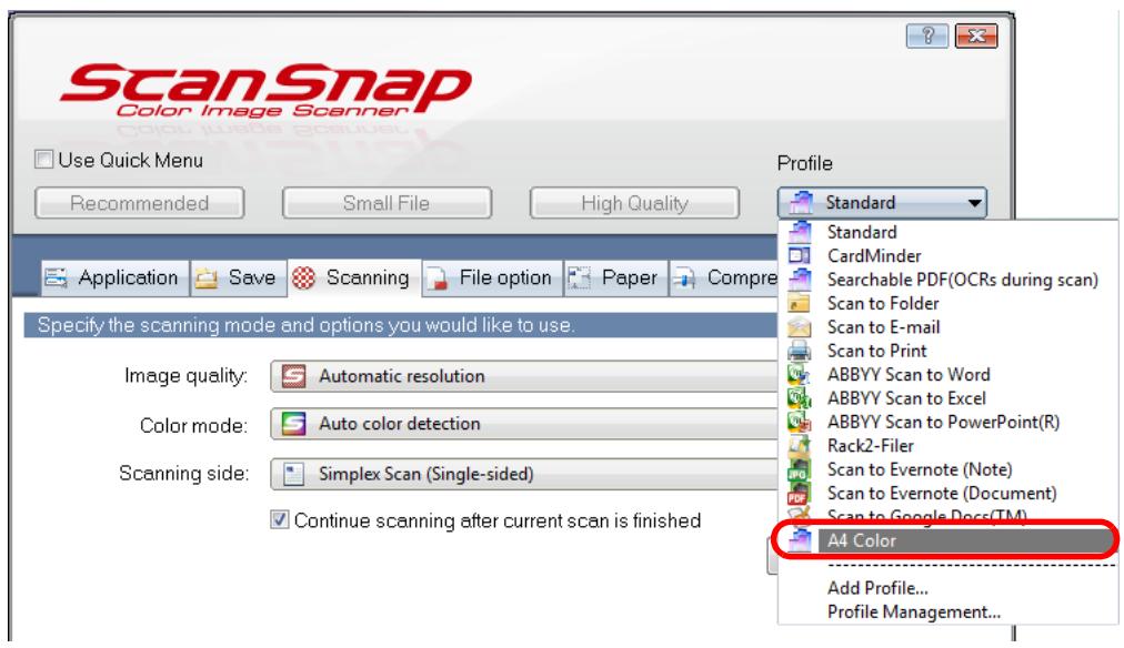 FUJITSU SCANSNAP S1100 DELUXE - Select a profile from the [Profile] drop-down list. - 1