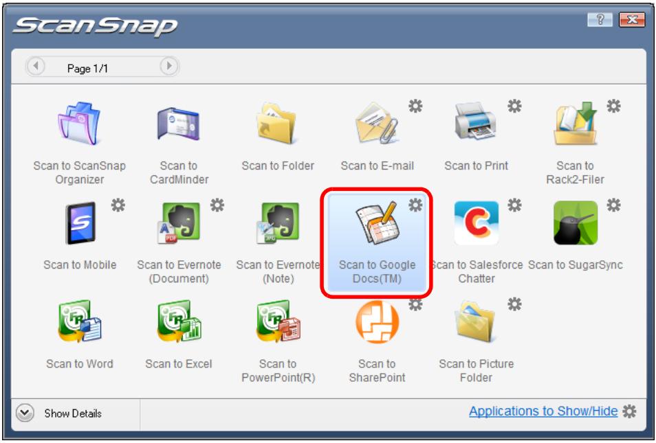 FUJITSU SCANSNAP S1100 DELUXE - Click the [Scan to Google Docs(TM)] icon. - 1