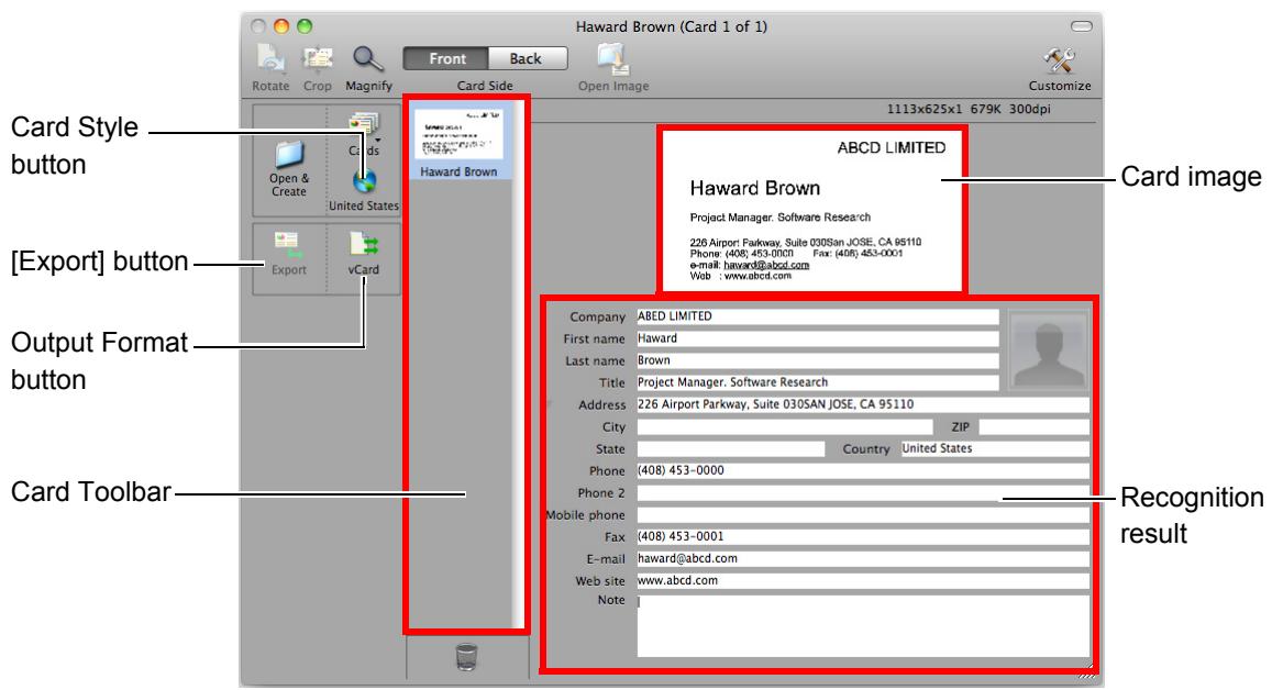 FUJITSU SCANSNAP S1100 DELUXE - Check the scanned card image and the text recognition result. - 1