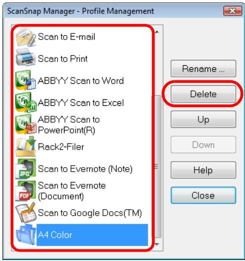 FUJITSU SCANSNAP S1100 DELUXE - Select a profile and click the [Delete] button. - 1