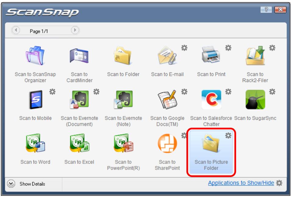 FUJITSU SCANSNAP S1100 DELUXE - Click the [Scan to Picture Folder] icon. - 1
