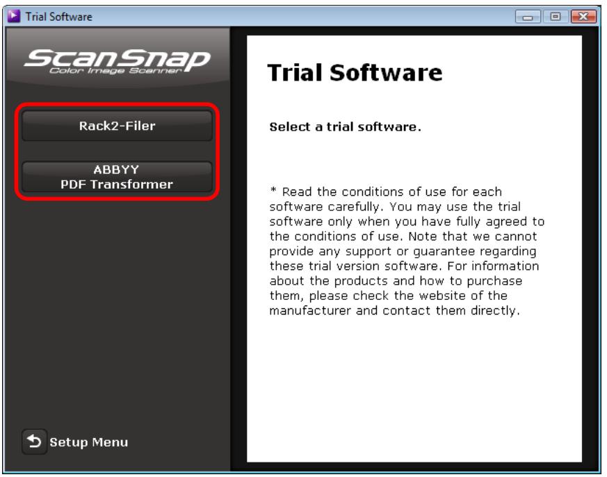 FUJITSU SCANSNAP S1100 DELUXE - Click the button of the trial software you want to install. - 1