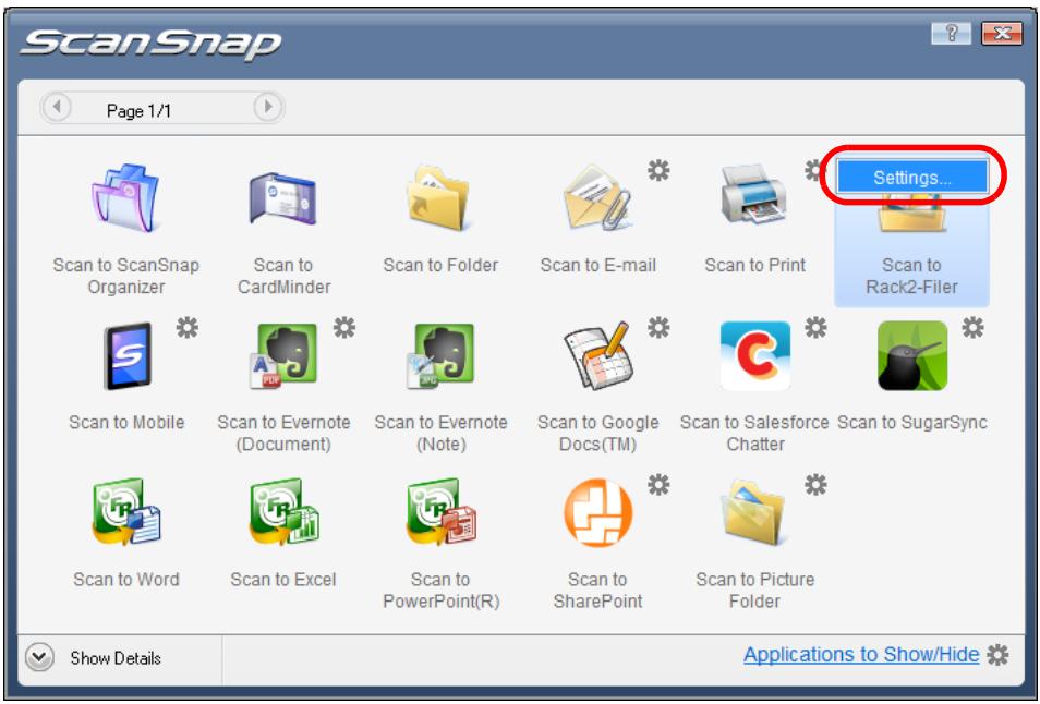 FUJITSU SCANSNAP S1100 DELUXE - Change the settings for [Scan to Rack2-Filer] (If you do not want to change any settings, go to step 5.). - 1