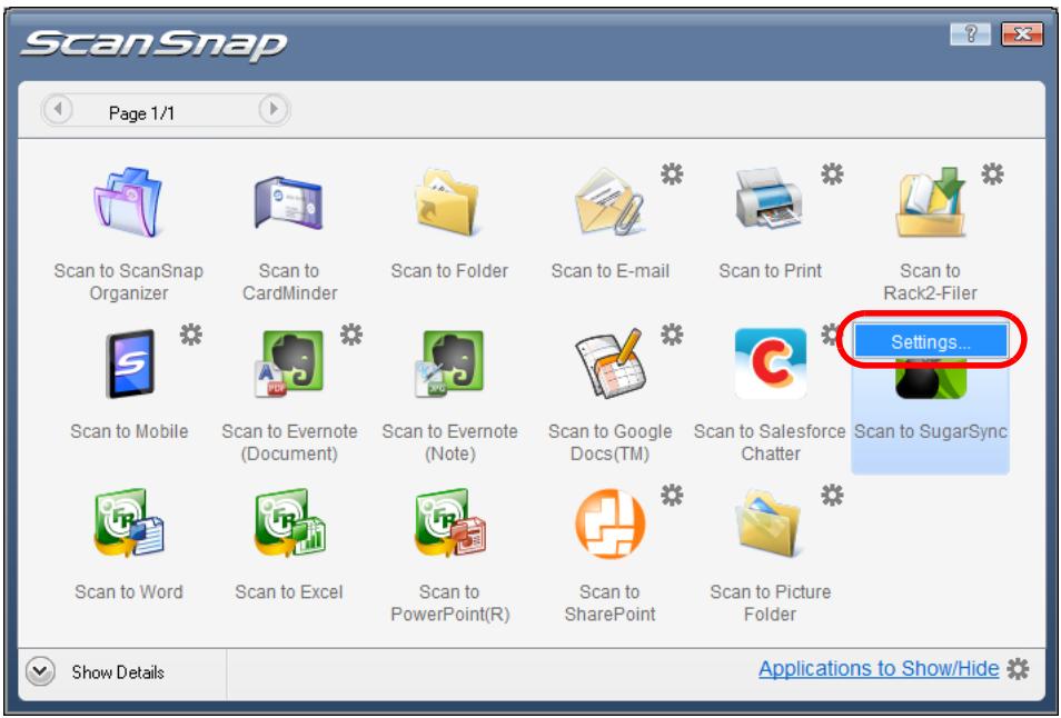 FUJITSU SCANSNAP S1100 DELUXE - Change the settings for [Scan to SugarSync] (If you do not want to change any settings, go to step 5. - 1