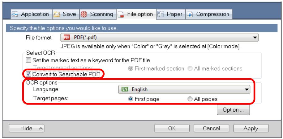 FUJITSU SCANSNAP S1100 DELUXE - Select the [Convert to Searchable PDF] check box. - 2