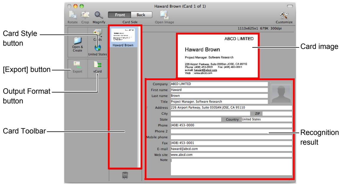 FUJITSU SCANSNAP S1100 DELUXE - Check the scanned card image and the text recognition result. - 1
