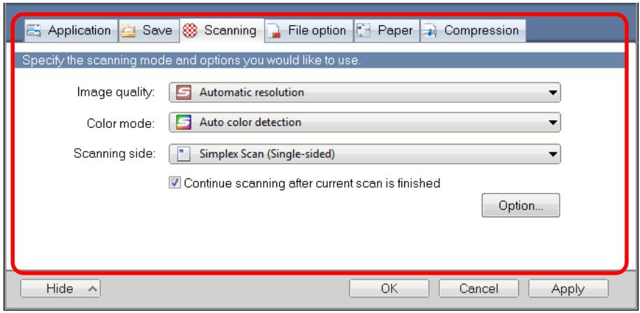 FUJITSU SCANSNAP S1100 DELUXE - Change the scan settings in each tab. - 1