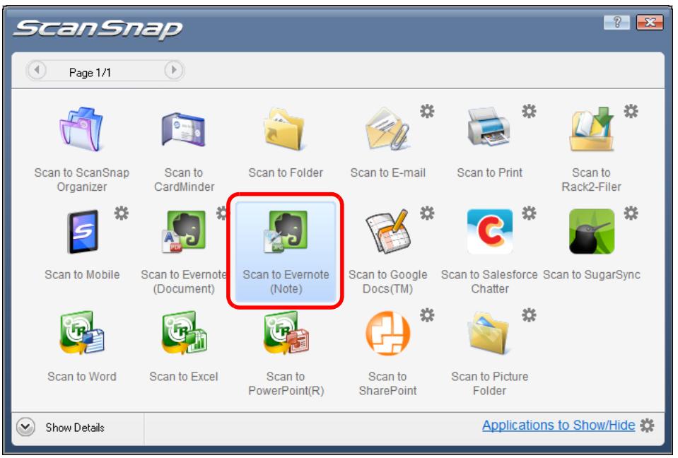 FUJITSU SCANSNAP S1100 DELUXE - Click the [Scan to Evernote (Note)] icon. - 1