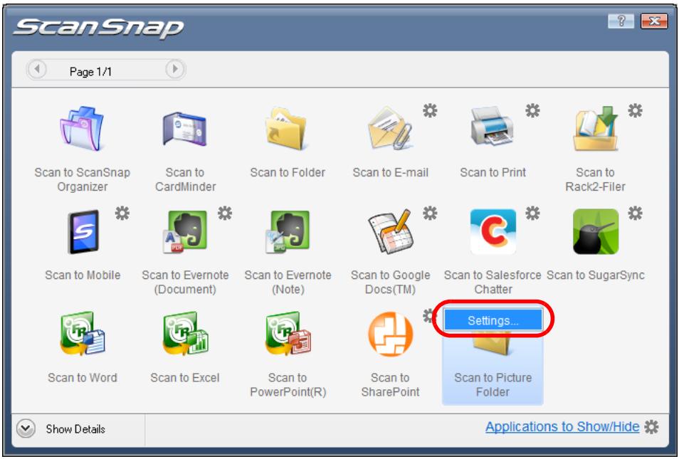 FUJITSU SCANSNAP S1100 DELUXE - Change the settings for [Scan to Picture Folder] (If you do not want to change any settings, go to step 5.). - 1