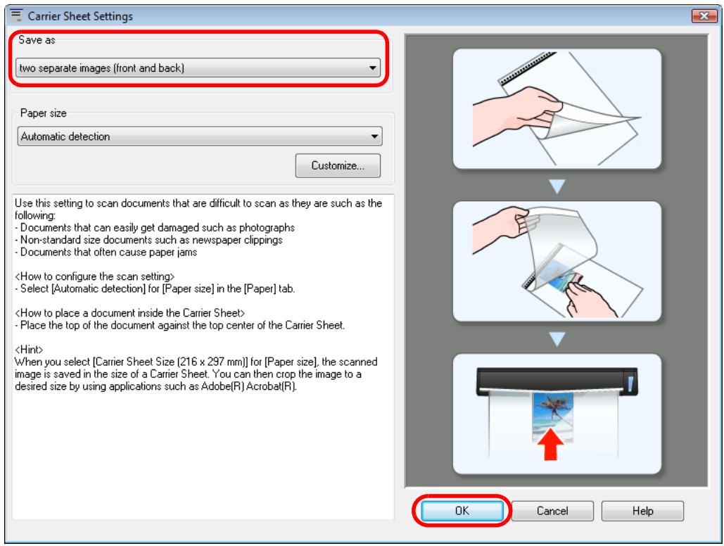 FUJITSU SCANSNAP S1100 DELUXE - Select [two separate images (front and back)] in [Save as]. - 1