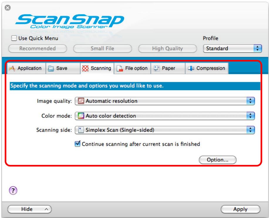 FUJITSU SCANSNAP S1100 DELUXE - Configure the scan settings in each tab. - 1