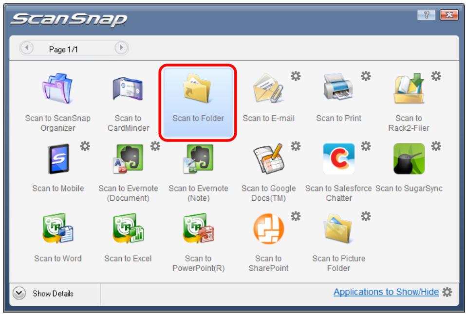 FUJITSU SCANSNAP S1100 DELUXE - Click the [Scan to Folder] icon. - 1