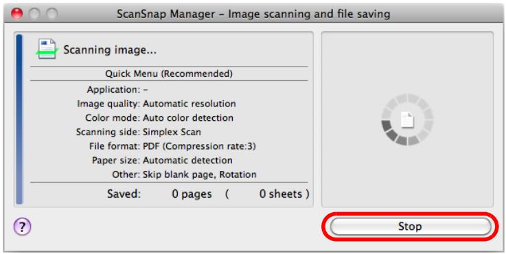 FUJITSU SCANSNAP S1100 DELUXE - Click the [Stop] button in the [ScanSnap Manager - Image scanning and file saving] window which appears during scanning. - 1