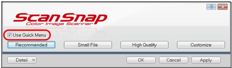 FUJITSU SCANSNAP S1100 DELUXE - Select the [Use Quick Menu] check box. - 1