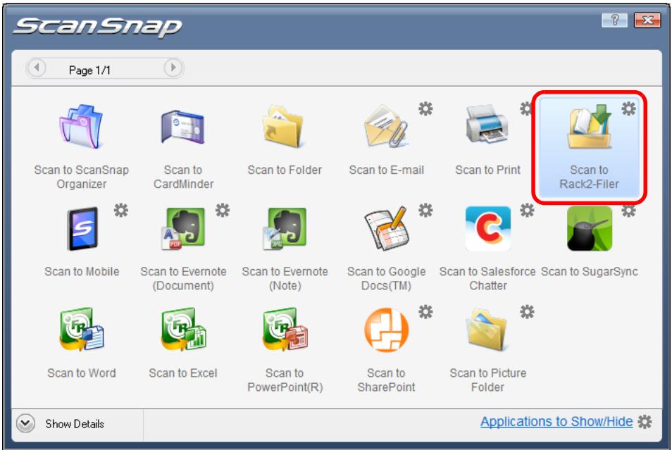 FUJITSU SCANSNAP S1100 DELUXE - Click the [Scan to Rack2-Filer] icon. - 1