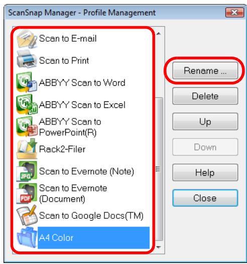 FUJITSU SCANSNAP S1100 DELUXE - Select a profile and click the [Rename] button. - 1