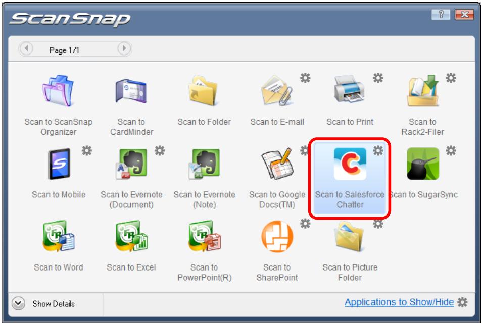FUJITSU SCANSNAP S1100 DELUXE - Click the [Scan to Salesforce Chatter] icon. - 1