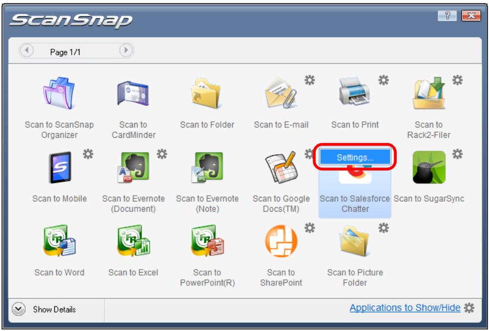 FUJITSU SCANSNAP S1100 DELUXE - Change the settings for [Scan to Salesforce Chatter] (If you do not want to change any settings, go to step 5.). - 1