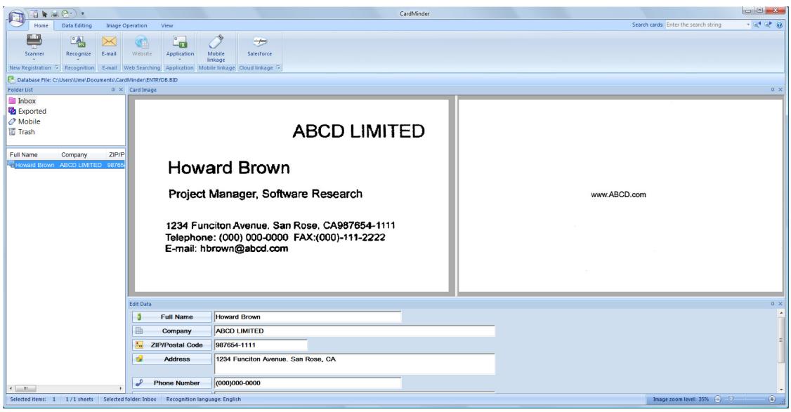 FUJITSU SCANSNAP S1100 DELUXE - Check the scanned card image and the text recognition result. - 1
