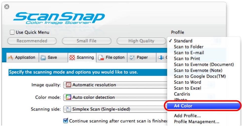 FUJITSU SCANSNAP S1100 DELUXE - Select a profile from the [Profile] pop-up menu. - 1