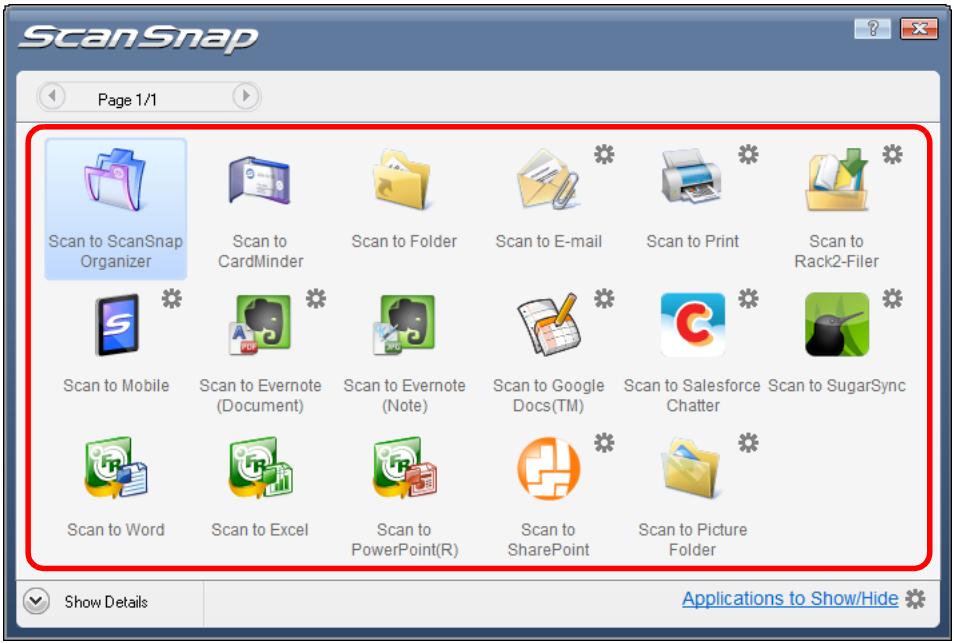FUJITSU SCANSNAP S1100 DELUXE - In the Quick Menu, click the icon of the application to link with ScanSnap Manager. - 1