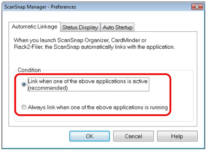 FUJITSU SCANSNAP S1100 DELUXE - Select the automatic linkage mode in the [Automatic Linkage] tab. - 1