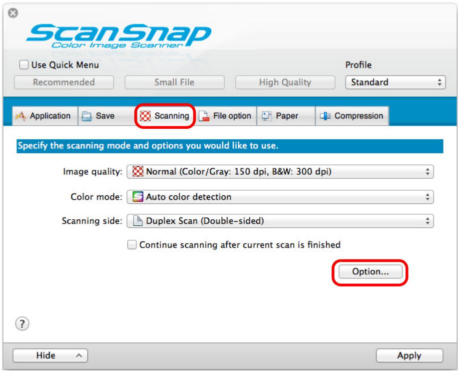 FUJITSU SCANSNAP S1300I DELUXE - Click the [Option] button in the [Scanning] tab. - 1