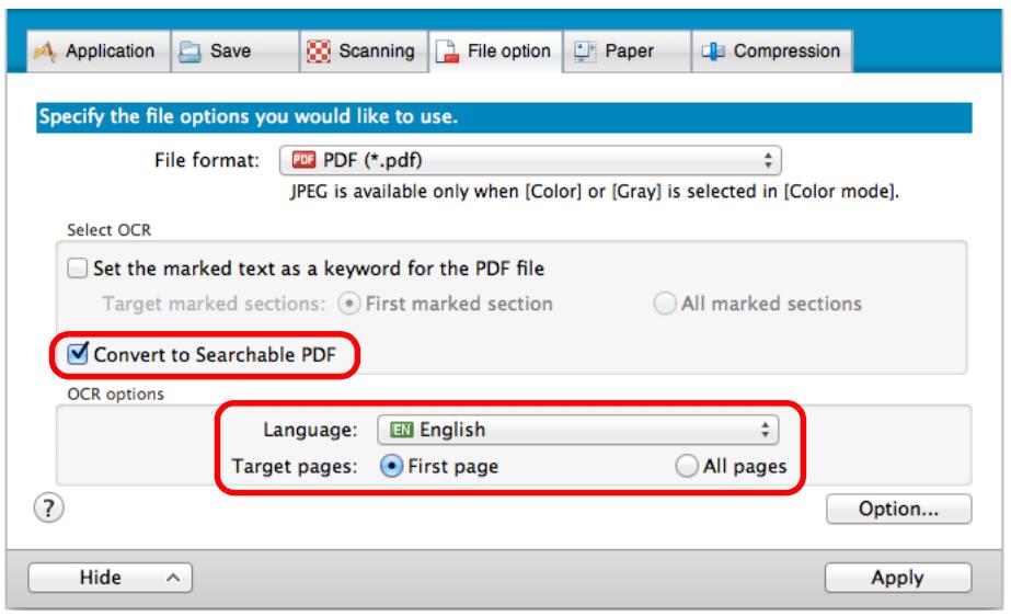FUJITSU SCANSNAP S1300I DELUXE - Select the [Convert to Searchable PDF] checkbox. - 2