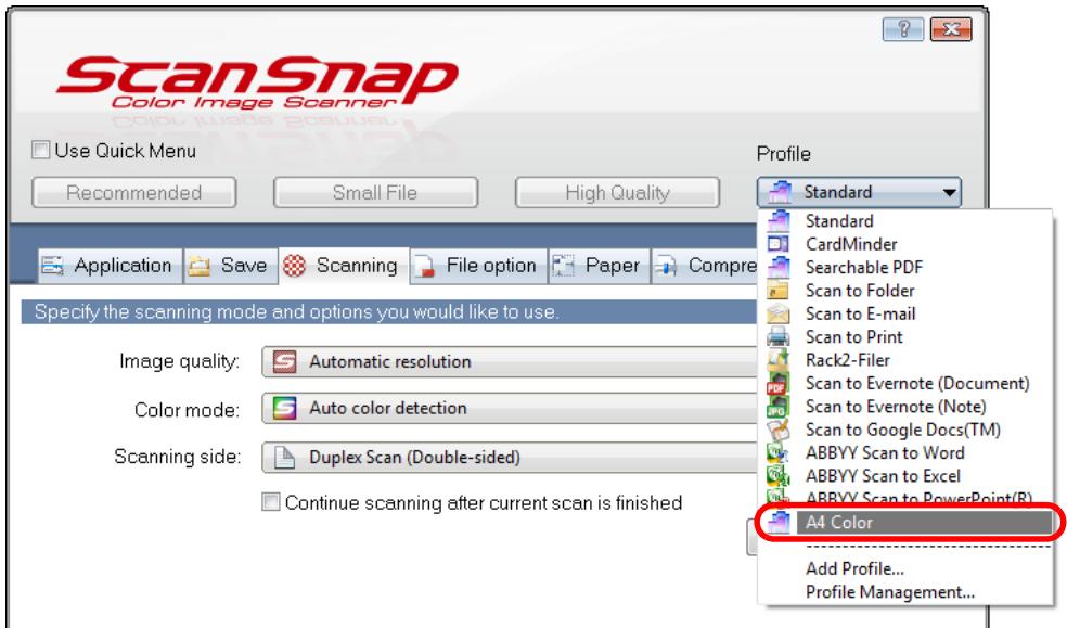 FUJITSU SCANSNAP S1300I DELUXE - Select a profile from the [Profile] drop-down list. - 1
