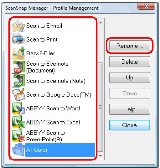 FUJITSU SCANSNAP S1300I DELUXE - Select a profile and click the [Rename] button. - 1