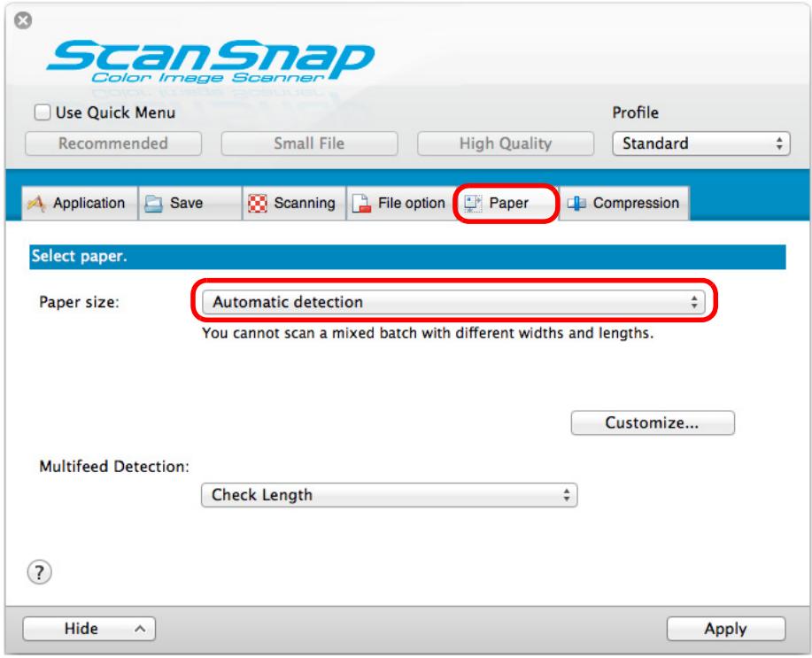 FUJITSU SCANSNAP S1300I DELUXE - In the [Paper] tab, select [Automatic detection] in [Paper size]. - 1