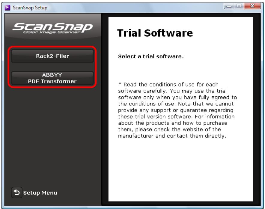 FUJITSU SCANSNAP S1300I DELUXE - Click the button of the trial software you want to install. - 1