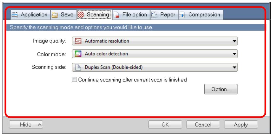 FUJITSU SCANSNAP S1300I DELUXE - Change the scan settings in each tab. - 1