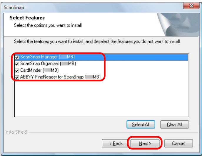 FUJITSU SCANSNAP S1300I DELUXE - Confirm the check boxes of the software you want to install are selected, and click the [Next] button. - 1