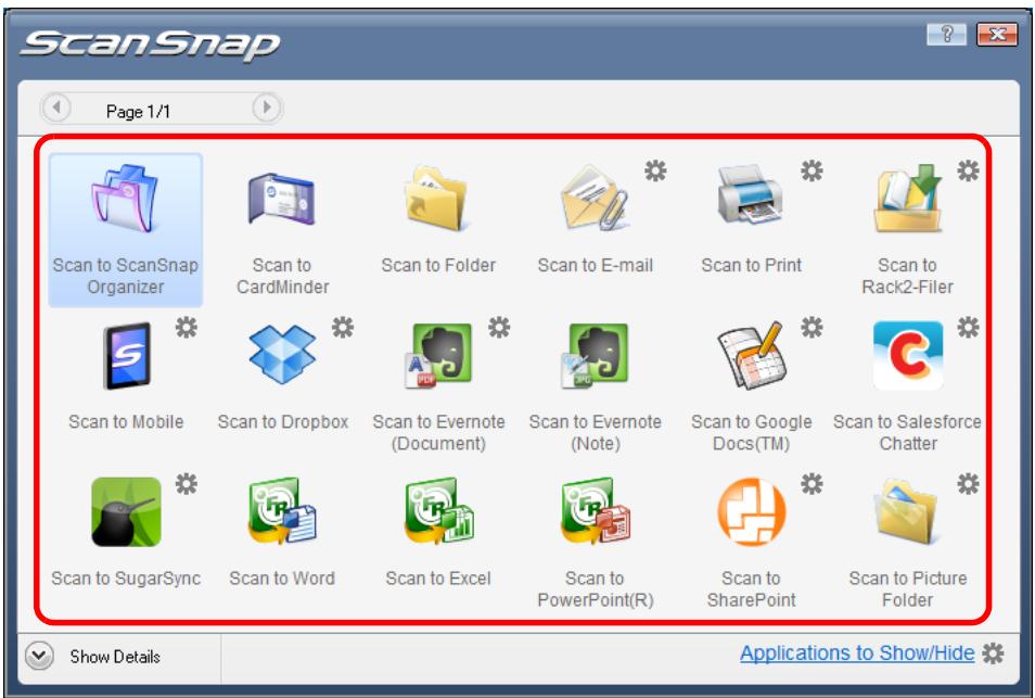 FUJITSU SCANSNAP S1300I DELUXE - In the Quick Menu, click the icon of the application to link with ScanSnap Manager. - 1
