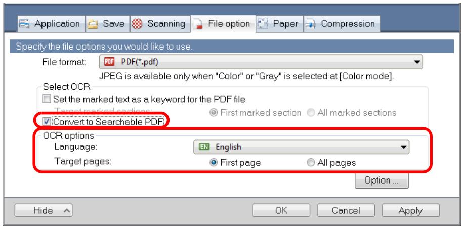 FUJITSU SCANSNAP S1300I DELUXE - Select the [Convert to Searchable PDF] check box. - 2