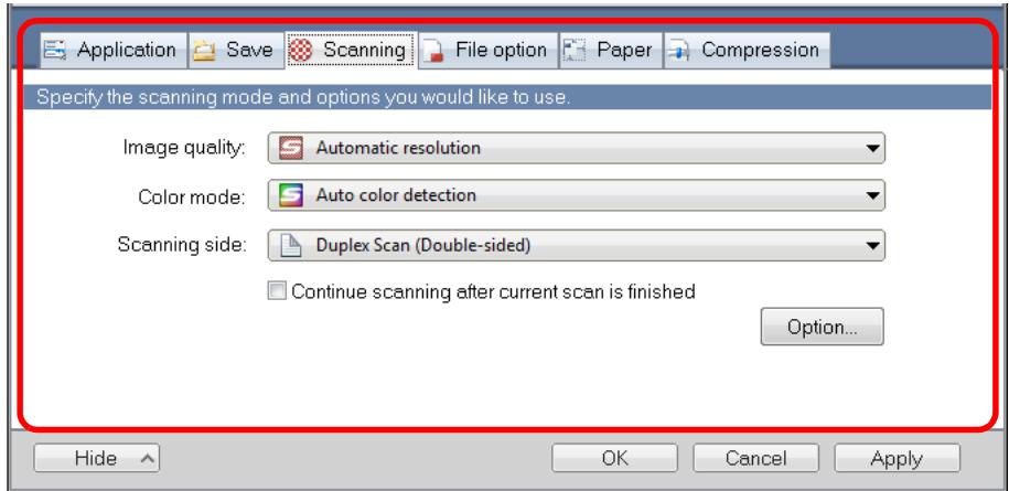 FUJITSU SCANSNAP S1300I DELUXE - Change the scan settings in each tab. - 1