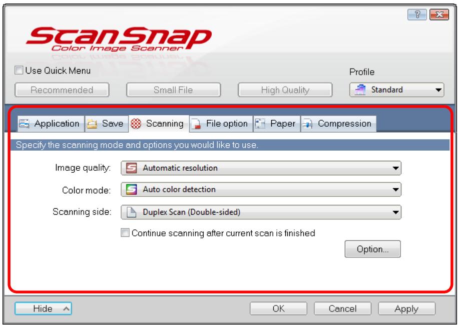 FUJITSU SCANSNAP S1300I DELUXE - Configure the scan settings in each tab. - 1
